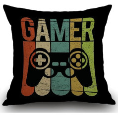 Smooffly Gamer Game Controller spilvena pārvalks ar slēptu rāvējslēdzēju, 45 x 45 cm, dekoratīvs metamais kokvilnas spilvena pārvalks mājai, dīvāniem, birojiem un citiem mērķiem, melns/zaļš