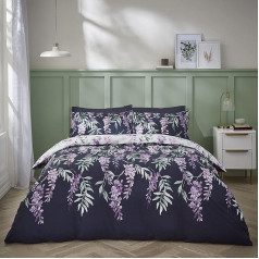 Catherine Lansfield Wisteria Floral Reversible Duvet Cover Set with Pillow Cases White/Navy