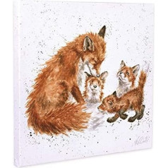 Wrendale Designs The Bed Time Kiss Fox Family Drukāt uz balta kvadrātveida audekla 20cm