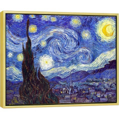 Wieco Art Gold Dramed Canvas Prints of Starry Night by Vincent Van Gogh Gleznas Reprodukcija Pēc impresionisma mākslas darbu dzīvojamā istaba mājas biroja rotājumi