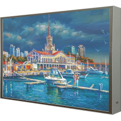 CCRETROILUMINADOS Sotchi Maritimo Harbour Backlit White Painted Wooden Frame Picture