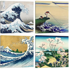 DìMò ART 4 Pictures Size 30 x 30 cm Canvas Print Katsushika Hokusai The Big Wave Ideal for Home, Office, Restaurant, Hotel