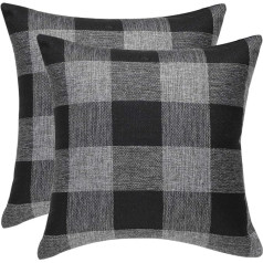 Sourcing Map Buffalo Check Plaid Throw spilvenu Covers kokvilnas lina Classic Retro Country House Dekoratīvie kvadrātveida spilvenu pārvalki dīvānam guļamistaba auto kokvilnas lina pelēks 45.7 x 45.7 cm