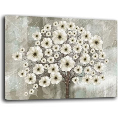 Printerland Modern Picture Living Room Tree of Life Flowers White Abstract Modern Wall Pictures XXL Large Canvas Print Wall Decoration Guļamistaba Living Room (30 x 40 cm, 6)