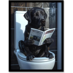 Artery8 Dog Lover Funny Black Labrador Reading on Toilet For Bathroom Artwork Framed Wall Art Print A4