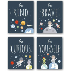 CHDITB Unframed Space Decor Inspirational Space Art Print, komplekts no 4 (8x10 collu) Space Wall Art for Boys Room, Kids Picture, Planets, Canvas Posters for Nursery