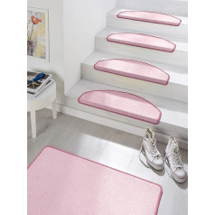 Hanse Home Fancy Stair Mats - Stair Carpet Stair Mats Self-Adhesive Safety Stair Carpet Semicircular for Stairs - Pink, Approx. 23 x 65 cm Pack of 15