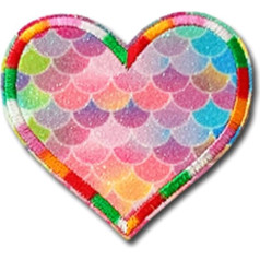 Izšūšanas ielāpi 10 gabali Glitter Rainbow Heart Iron On Applique Fish Scale Pattern Embroidery Badge Clothes Embellishments for Clothes DIY Crafts