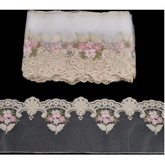 FINGERINSPIRE 4,5 m ziedu izšūšanas mežģīnes šūšanai Mesh Tulle 19 cm plata izšūšanas dobi ziedi Neto mežģīnes Trim Ivory White Polyester Floral Tulle Lace Edge Trim lentes DIY Decor