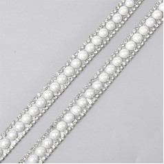 3/5Y 1 cm plata pašlīmējoša pašlīmējoša Rhinestone Pearl Sticker Trim Crystal Ribbon Rhinestone Applique White 1cm 2.7m # Dzelzs uz