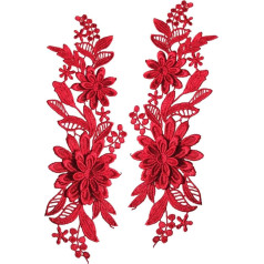 2 dalys Nėriniai Applique Gėlių siuvinėjimas Applique vestuvių Prom drabužiai raudona 25x10cm