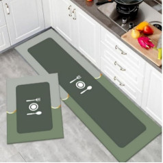 TOKLYUIE Kitchen Floor Mats, 2 Piece Kitchen Mat Set, Water Absorbent and Quick Drying Kitchen Rugs, Non-Slip Kitchen Rugs, Super Absorbent Floor Mat for Home Kitchen (Green, 40 x