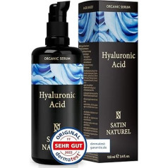 Hyaluron Serum hochdosiert 100ml - Hyaluronsäure Serum Gesicht - Vegan - Gesichtspflege Männer und Frauen - Anti Aging Hyaluronic Acid Gesichtsserum mit Bio Aloe Vera, Augenserum - Satin Naturel