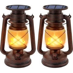 Fortand Vintage Solar Lantern, 2 saules laternu komplekts āra dārza gaismām, retro dizains, LED vētras gaisma, ūdensizturīga LED saules gaisma ar liesmas efektu, LED laternas lietošanai ārpus telpām