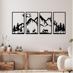 DUOOLN Pack of 4 Metal Mountain View Wall Decoration, Black Line Painting Wall Hanging, Abstract Minimalist Rustic Natural House Wall Sign Garden Home Decor Sculpture