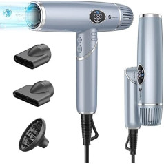 Slopehill Ion matu žāvētājs Folding Hair Dryer, Travel Dryer, Light/Brushless Motor/Low Noise/Magnetic Diffuser/Extra Long Cable/LCD Display for Home, Salon and Travel