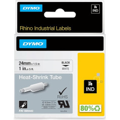 DYMO Rhino Industrie Schrumpfschlauch-Kabeletiketten | 24 mm x 1,5 m | schwarze Schrift auf weißem Untergrund | selbstklebend