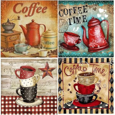 5D 4 komplekts Diamond Painting pieaugušajiem 30 x 30 cm Diamond Painting Coffee Diamond Painting Pictures bērniem Diamond Painting Set Paint by Numbers Coffee Craft Set Craft Buddy Crystal Art Izšūšanas komplekts