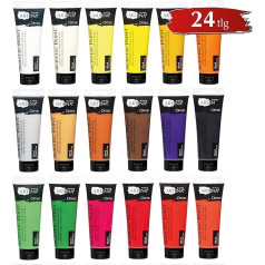 Artina akrila krāsu komplekts 24 120 ml krāšņu - ātri žūstošas krāsas gleznošanai 24 x 120 ml akrila mākslinieku krāsu komplekts Basic Colours Tubes Ūdensizturīgas un augstas pigmentācijas krāsas