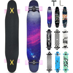 Opurtdor Longboard 118 cm Pro Skateboard, Cruiser Trick Skateboard, Pilnīga 8 līmeņu kļavas koka, melna Longboard iesācējiem, pieaugušajiem, pusaudžiem, meitenēm, zēniem, zēniem