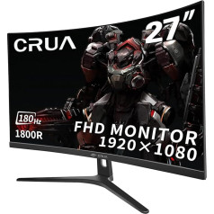 CRUA izliekts 27 collu 180 Hz, FHD 1080P 1800R, 1ms GTG ar FreeSync, zema kustību izplūšanas spēja, acu aizsardzība, VESA, DisplayPort, HDMI, melns, melns