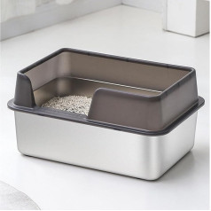 Stainless Steel Cat Litter Tray, Open Top Litter Tray, High Side, Splashproof, Metal Litter Tray, Large, with Scoop, 50 x 35 x 24.9 cm, for Small and Large