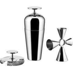 Alessi The Tending Box GIA26SET - kokteiļu komplekts ar Parisienne šeikeri, dubulto bāra sietiņu, Quadri Combo džigeri, 18/10 nerūsējošais tērauds