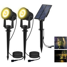 T-SUN Solar Gartenleuchte, 2 Stück Solarstrahler Solarlampen für garten, IP65 Wasserdicht LED Solarlampe mit 2 Helligkeitsstufe, 3 Meter Kabe,Auto-on/off für Bäume,Sträucher,Gartenweg(3000K Warmweiß)