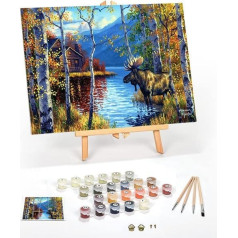 Ledgebay Paint by Numbers pieaugušajiem ar otu komplektu (Northwoods Retreat) - Paint-By-Numbers Adult Painting Set with Frame, 40 x 50 cm Canvas & Canvas - gleznošanas hobijs pieaugušajiem un iesācējiem