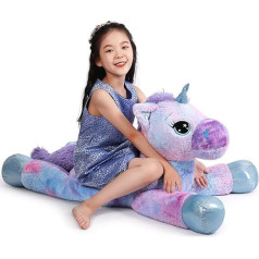 Yeqivo Giant Unicorn Toy Plush Large Rainbow Purple Unicorn Cuddly Toy Beautiful Unicorn Birthday Decoration for Children Great Unicorn Gifts for Girls (110 cm, Blue)