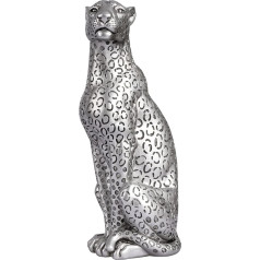 POLYDUKE Sudraba gepardu statuja 11 collu gepardu figūriņa, kas sēž Mājas dekors Realistic Antique Classic Leopard Resin Animal Decor Statuetes Dzīvojamās istabas dekors Ornaments Figure