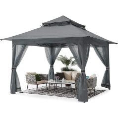 ABCCANOPY 3,6 x 3,6 m lapene Ūdensnecaurlaidīga pop-up dārza lapene Festivāla saules aizsardzība ar 4 marlītēm, pelēkā krāsā