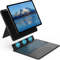 seenda korpuss ar tastatūru iPad Pro 12,9 collu (3., 4., 5. un 6. paaudze - 2018-2022), 11 krāsu apgaismojums, Bluetooth A, noņemama tastatūra ar skārienpaliktni, vācu QWERTZ izkārtojums, melns