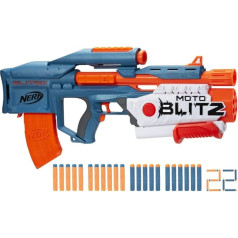 Hasbro Nerf Elite 2.0 Motoblitz Blaster, motorizēts 10 šautriņu palaišanas mehānisms, 6 šautriņu Airblitz darbība, klipu magazīns, 22 šautriņas, daudzstūra, viens izmērs