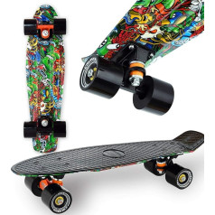 WeLLIFE Skateboard Mini Cruiser RGX Black Multicoloured Skateboard 56 cm pusaudžiem pieaugušajiem PU 78A riteņi ar ABEC-7RS lodīšu gultņiem