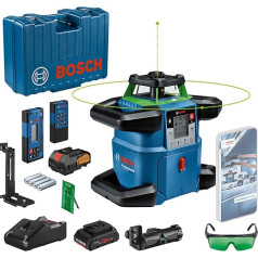 Bosch Professional 18V System Rotationslaser GRL 650 CHVG (лазер с грюнером, нивелирование в ауссенберейхе, 1х Акку 18V 4,0 Ah + Ладегерт, mit App-Funktion, Arbeitsbereich: bis 650 m, im Handwerkerkoff