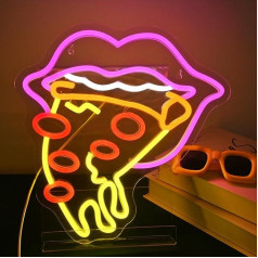 Quirky Pizza Neon Neon Sign Lip Pizza Slice Light for Pizzeria, Pizza Parlor, Restaurant, Kitchen, Party, Bedroom, Food Fair Decor USB Powered Adjustable Brightness 32 cm x 34 cm