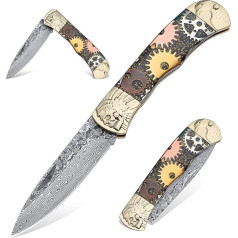 Dragon Creek VG-10 Folding Knife, Damascus Knife, Outdoor Damascus Pocket Knife, One-Handed Knife, Camping Knife, 60HRC Fishing Knife, Ourdoor Survival Knife for Hunting, Camping, Gifts for Men and