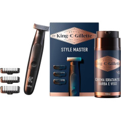 King C. Gillette Style Master bezvadu bārdas trimmeris vīriešiem, bārdas regulēšana, apgriešana un skūšana ar 4D asmeņiem un mitrinošu krēmu bārdai un sejai ar vitamīnu kompleksu B3 un B5