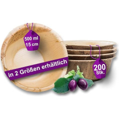 Waipur Organic Palm Leaf Bowls - 200 lielas bļodas ar diametru 15 cm / 500 ml - Kompostējami vienreizlietojamie trauki - Vienreizlietojamie trauki - Palmu lapu zupas bļoda