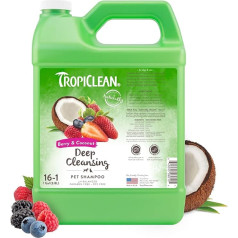 TropiClean Shampoo für Haustiere - Tiefenreinigung - Reinigt, Spendet Feuchtigkeit, Pflegt Haut & Fell I Für Hunde & Katzen I Frei von Paraben, Farbstoffen, Seife - Beere & Kokosnuss, 3,78 L