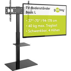 goobay 58526 TV statīvs televizoriem un monitoriem ar platumu no 37 līdz 70 collām (94-180 cm) / grozāms un regulējams augstums / TV statīvs plakaniem un izliektiem televizoriem ar svaru līdz 40 kg melns