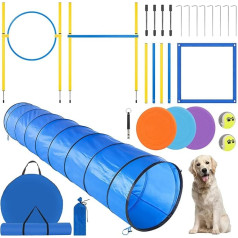 YGORTECH Lielais suņu veiklības komplekts, Parcour Reaction Training suņu apmācības piederumi ar 300 cm suņu tuneli, agility šķēršļiem, slaloma stieņiem, lēkšanas riņķa suņu veiklības komplektu