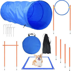 FIVMEN Agility Equipment Set for Dogs Dog Training Games Accessories with Agility Hurdle, Jump Ring, Dog Tunnel, Slalom Poles, Break Box & Carry Bag, Pet Training Set for Garden