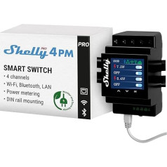 Shelly Pro 4PM WiFi, LAN un Bluetooth 4 kanālu releju slēdzis ar patēriņa mērījumiem - 40 A | DIN sliedes DIN sliedes | Saderīgs ar Alexa un Google Home | iOS Android lietotne | Ierīču tālvadības vadība