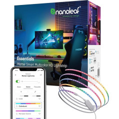 Nanoleaf Matter Essentials HD Lightstrip, 5 m adresējama RGBIC LED lente - viedā, ar WiFi, Bluetooth, 16 miljonu krāsu LED lente, darbojas ar Alexa, Google, Apple, dekorēšanai un spēlēm