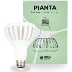 Grow Gang Pianta 18W pilna spektra LED lampa istabas augiem - augšanas lampa sukulentiem, garšaugiem un kaktusiem, stādu diedzēšanai, E27, PPF μmol/s 33,1 (balta, E27)