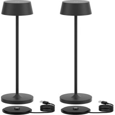 Klighten Pack of 2 Dimmable Table Lamps, bezvadu skārienvadība, LED metāla alumīnija galda lampas, baterijas, silti balta āra galda lampa, ūdensizturīga mājai, dārzam, ēdamgaldam, guļamistabai, balkonam,