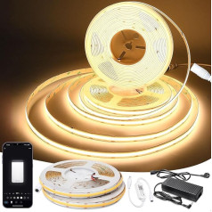 20 m WiFi WiFi COB LED lente, Alexa Warm White, 24 V COB LED lente, silti balta, LED lente, pašlīmējoša, 384 LED/M, ar lietotni kontrolējama, LED COB gaismas lente, silti balta, saderīga ar Alexa