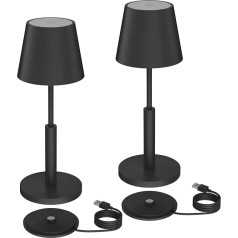 Klighten 2 akumulatora galda lampu komplekts, LED dimmable bezvadu iekštelpu/āra apgaismojums ar skārienjutīgu slēdzi, IP54 ūdensizturīgs, pārnēsājams naktsgaldiņš, restorāna galda lampa ar uzlādes staciju, siltā gaisma 3000 K,